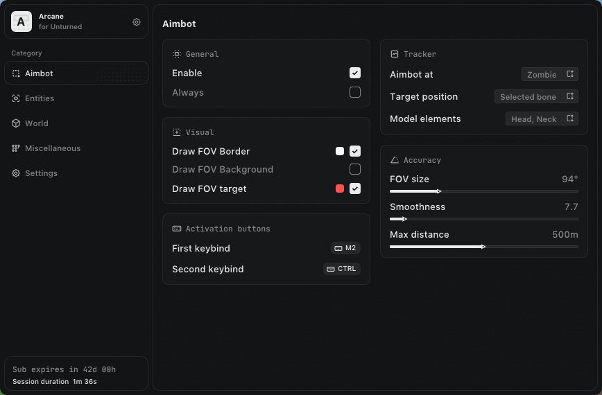 Чит Arcane для Unturned: Аимбот, ВХ и Freecam - Миниатюра 5